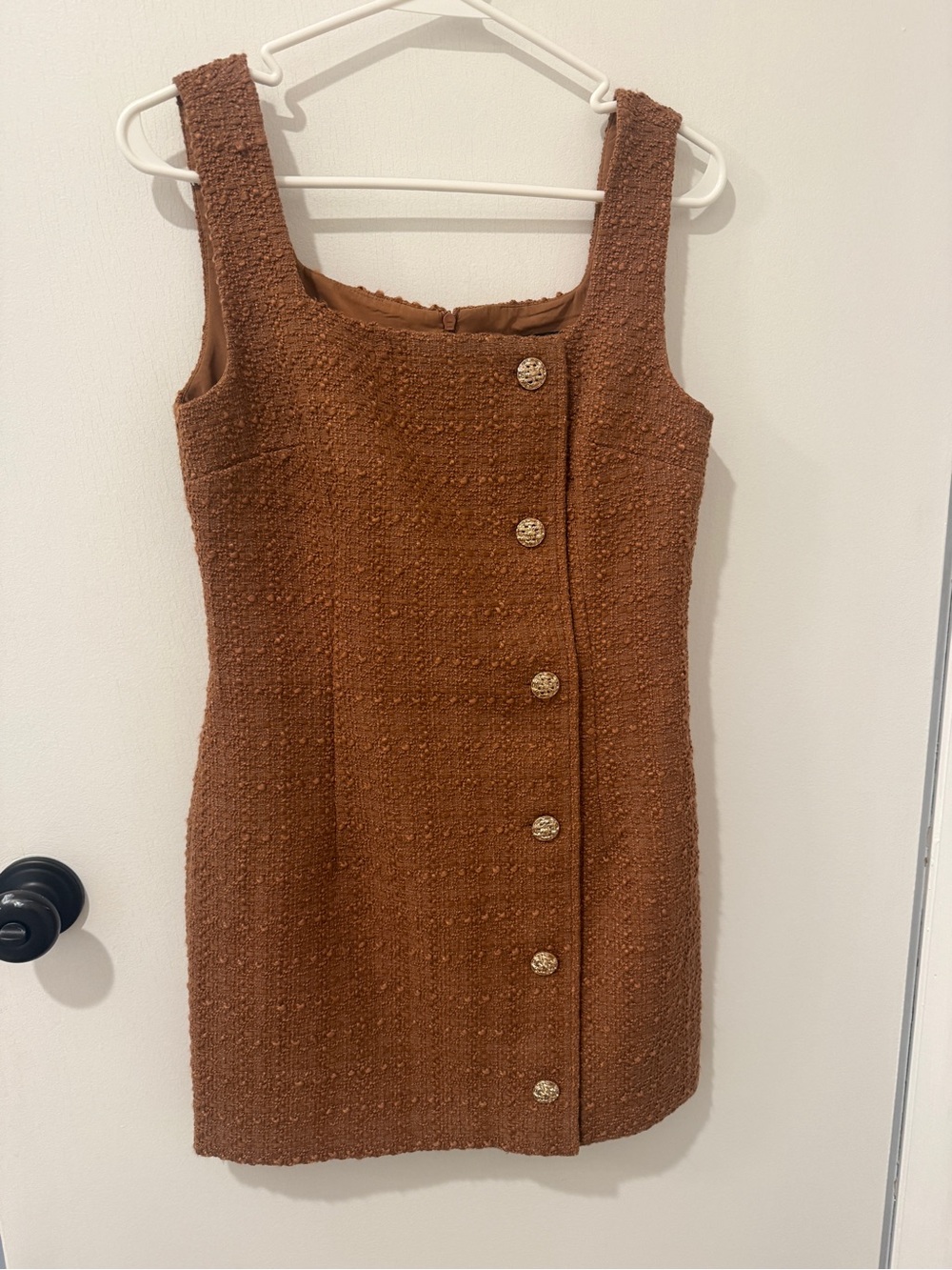 French Connection Brown Tweed Button-Front Mini Dress